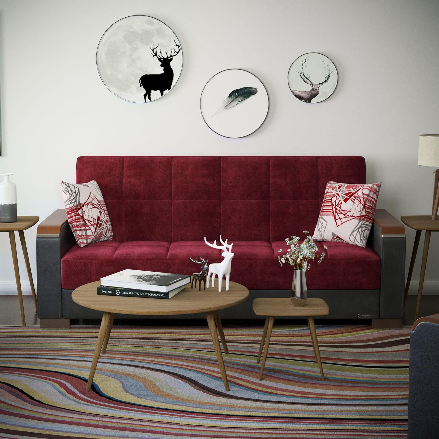 Modern design, Beaujolais, Black , Microfiber, Artificial Leather upholstered convertible sleeper Sofabed with underseat storage from Voyage Luxe by Ottomanson in living room lifestyle setting by itself. This Sofabed measures 90 inches width by 36 inches depth by 41 inches height.