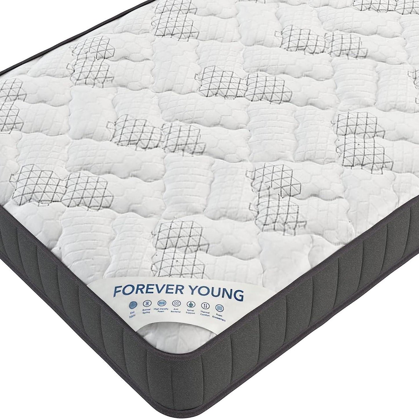 Twin , 9 inch , Firm , Hybrid Mattress with Bonnell Coil core from Bonelli Essentials by Ottomanson in white background close up look.