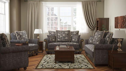Lawson design, Silver , Chenille upholstered convertible Armchair with underseat storage from Victoria by Ottomanson in living room lifestyle setting with the matching furniture set. This Armchair measures 41 inches width by 40 inches depth by 40 inches height.