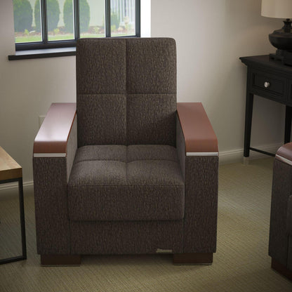 Modern design, Dark Slate Gray , Chenille upholstered convertible Armchair with underseat storage from Voyage Luxe by Ottomanson in living room lifestyle setting by itself. This Armchair measures 38 inches width by 36 inches depth by 41 inches height.