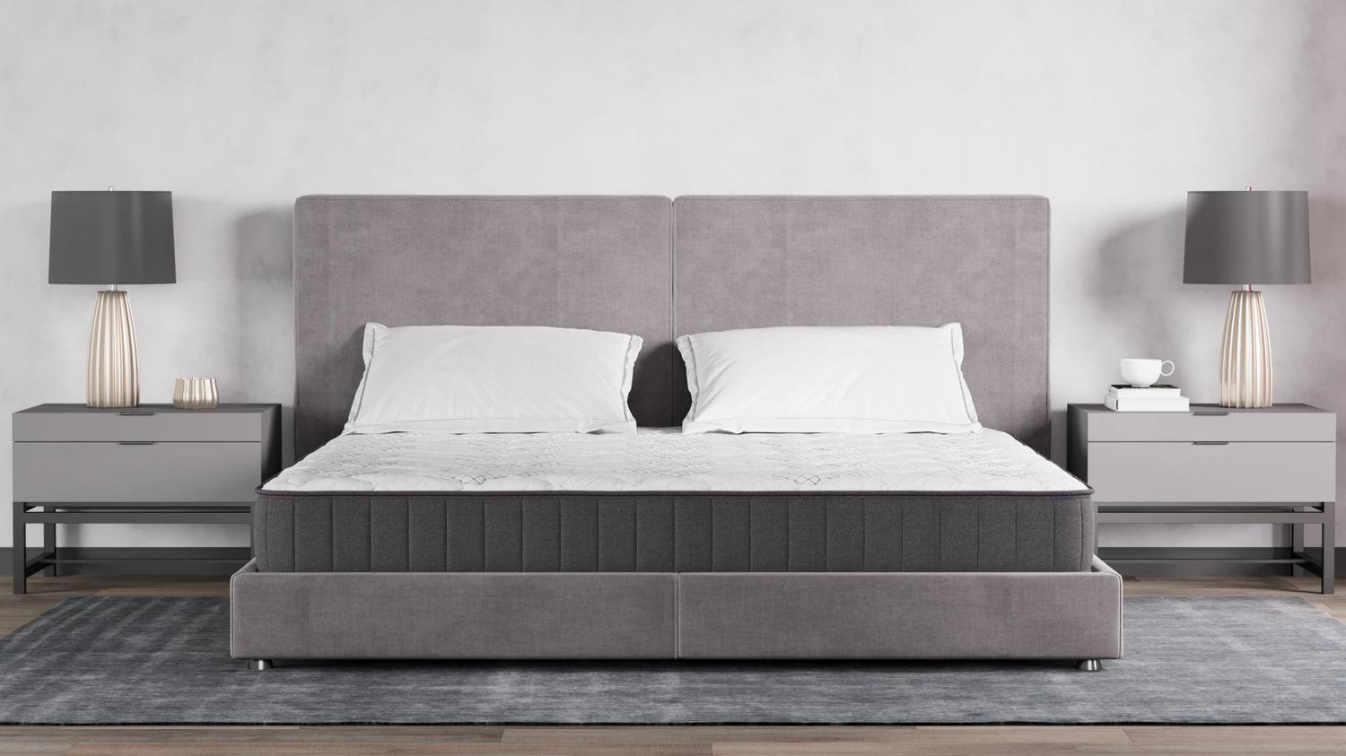 King , 9 inch , Firm , Hybrid Mattress with Bonnell Coil core from Bonelli Essentials by Ottomanson on a stand alone bed base.