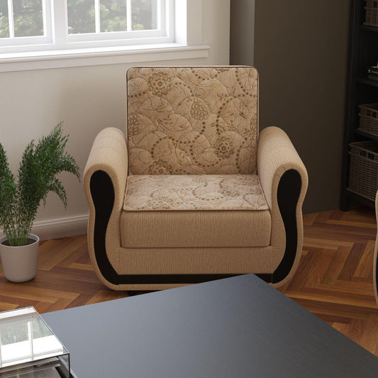 Modern design, Linen Color , Chenille upholstered convertible Armchair with underseat storage from Victoria Urban by Ottomanson in living room lifestyle setting by itself. This Armchair measures 39 inches width by 28 inches depth by 38 inches height.